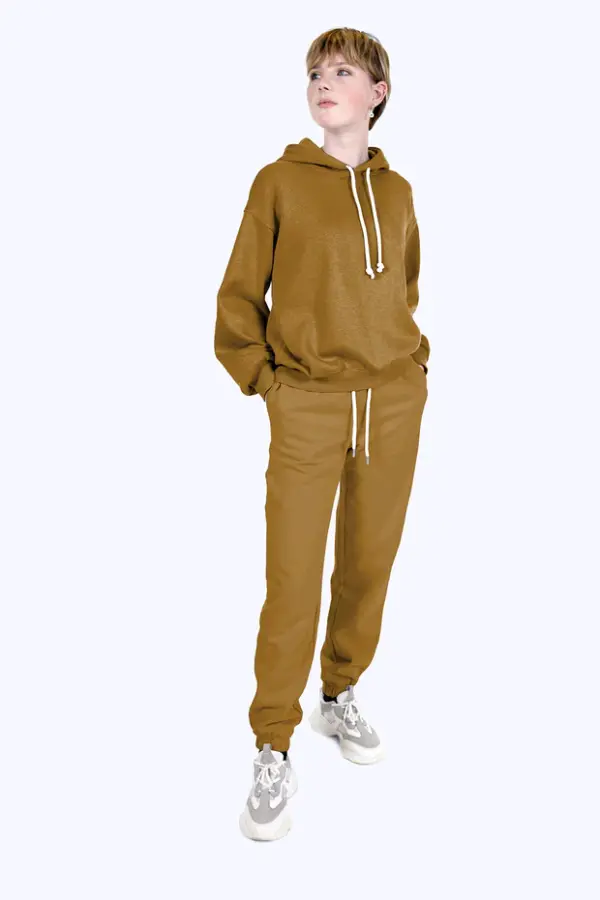 Sweatstoff gebürstet melange in okker, 70% Baumwolle und 30% Polyester – Bild 3