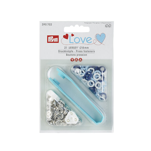 Prym Druckknöpfe Jersey, Prym Love, 8mm, blau/hellblau/weiß