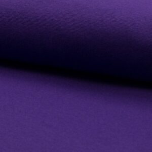 Bündchenstoff in Uni lila aus Baumwollmischung, elastisch und ideal für Abschlüsse an Kleidung, als günstige Meterware erhältlich.