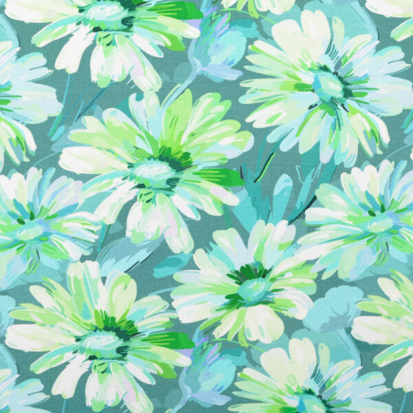 JJersey Stoff Oeko-Tex mit digital gedrucktem Blumenmuster in Nahaufnahme