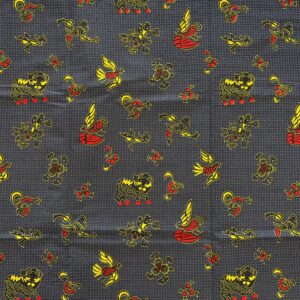 Vlisco Wax Block in Nachtblau mit stilisierten Vögeln und Fabelwesen als Streumotiv in Goldgelb und Rot – beidseitig bedruckt, Guaranteed Dutch Wax